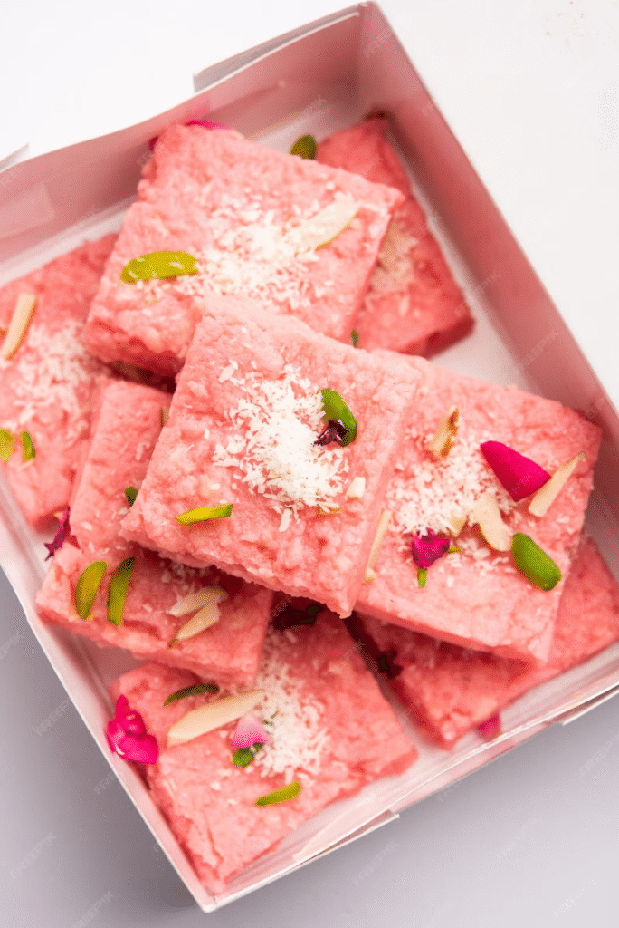 रक्षाबंधन के लिए गुलाब खुशबू वाली मिल्क पाउडर बर्फी