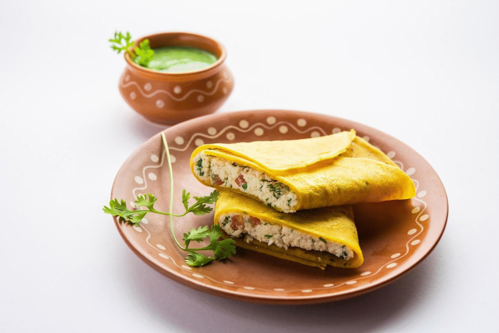 बेसन चीला रेसिपी पनीर फिलिंग के साथ |