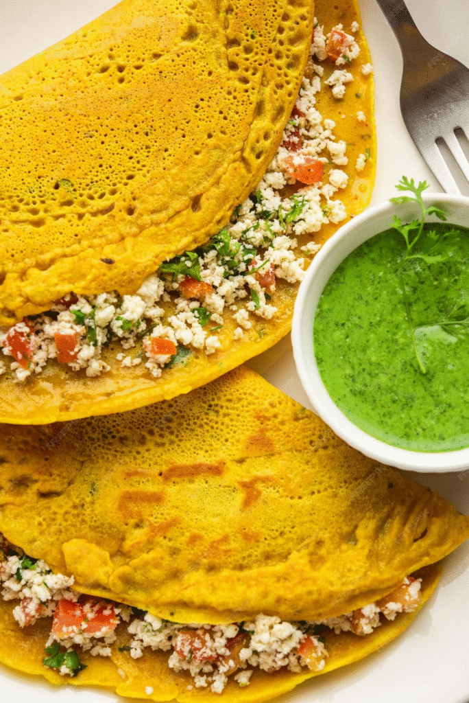 बेसन चीला रेसिपी पनीर फिलिंग के साथ |